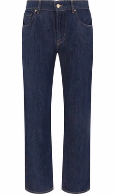 Blue Cotton Straight-Leg Jeans