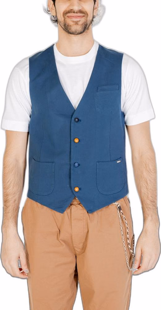 Gianni Lupo Blue Cotton Waistcoat