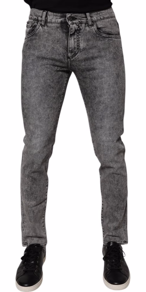 Dolce & Gabbana Dark Gray Washed Cotton Slim Fit Denim Jeans
