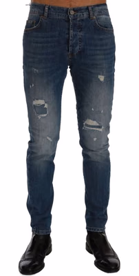 Blue Cotton Slim Fit Jeans