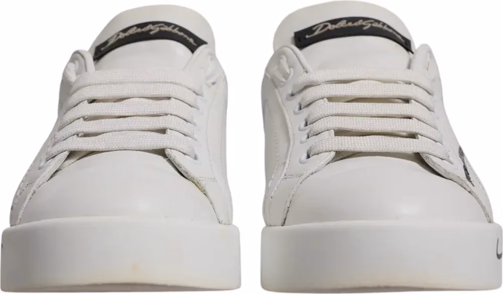 Dolce & Gabbana White Blue Logo Portofino Sneakers Shoes