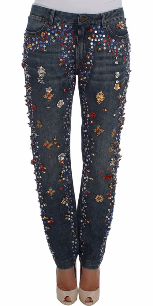 Dolce & Gabbana Crystal Roses Heart Embellished Jeans