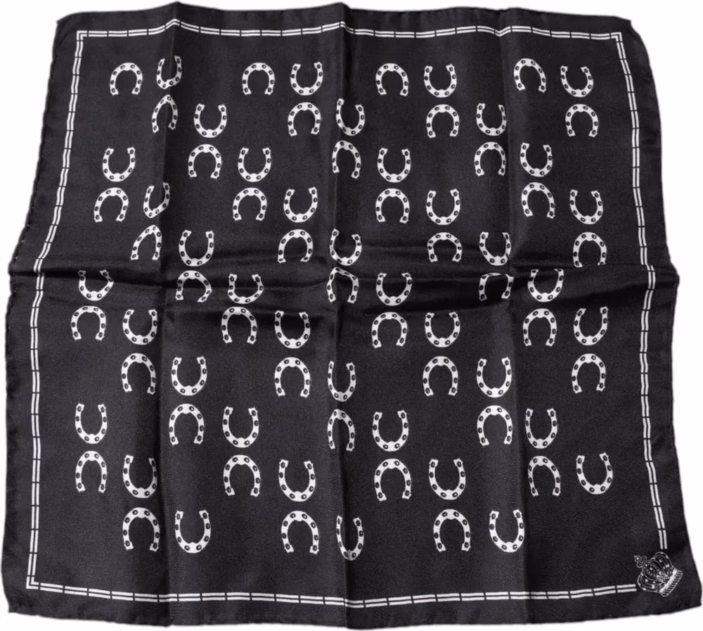 Dolce & Gabbana Black Horseshoe Silk Square Handkerchief Scarf