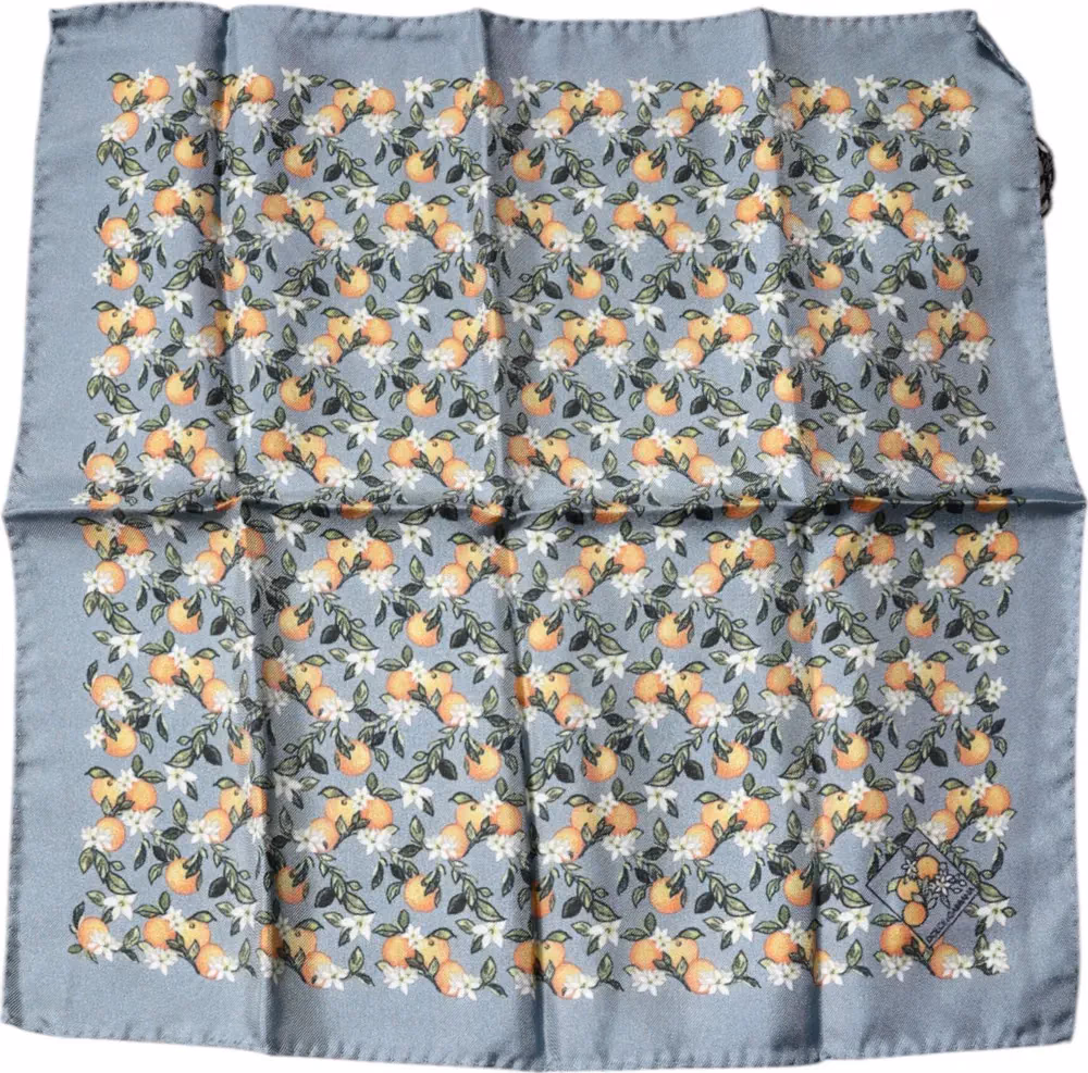 Dolce & Gabbana Gray Oranges Silk Square Handkerchief Scarf