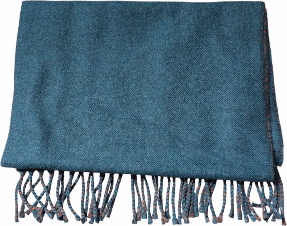 Dolce & Gabbana Blue Green Wool Fringes Wrap Shawl Scarf