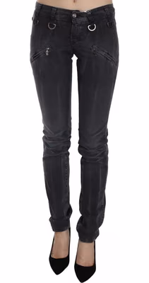 Grey Washed Low Waist Zipper Side Skinny Denim Jeans