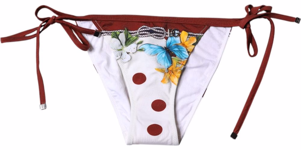 Dolce & Gabbana White Floral Print Swimsuit Bikini Bottom Swimwear