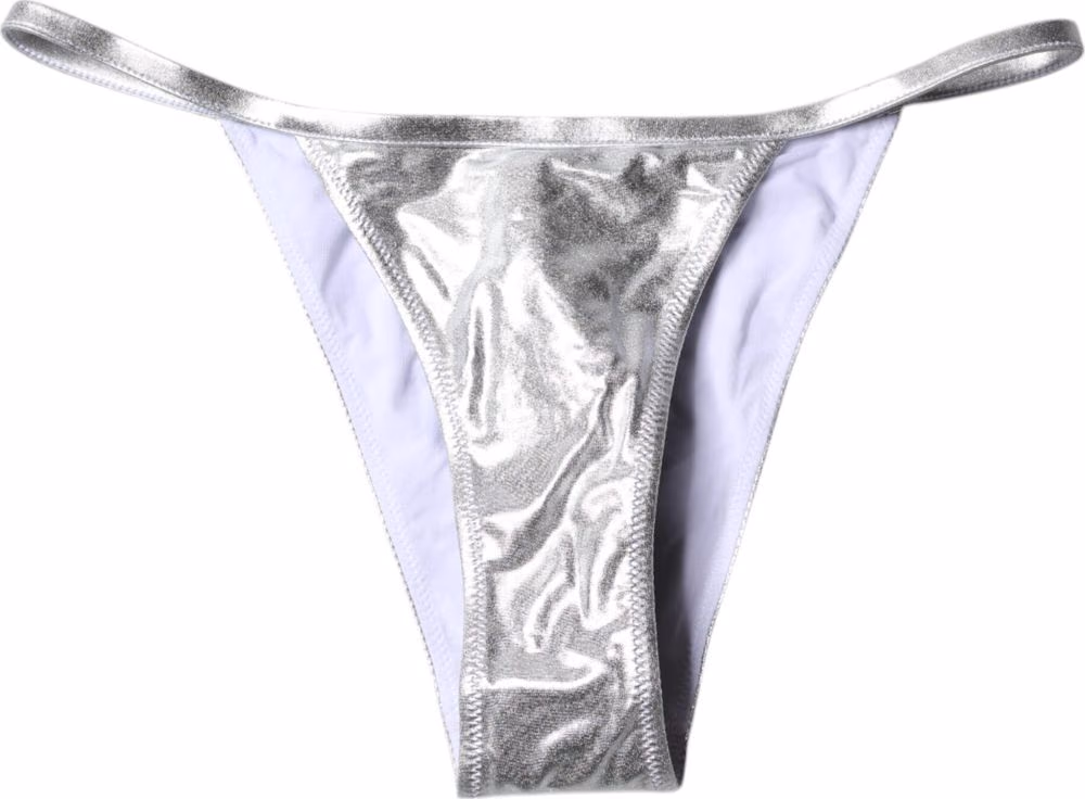 Dolce & Gabbana Silver Polyester Beachwear Bikini Bottom Swimwear