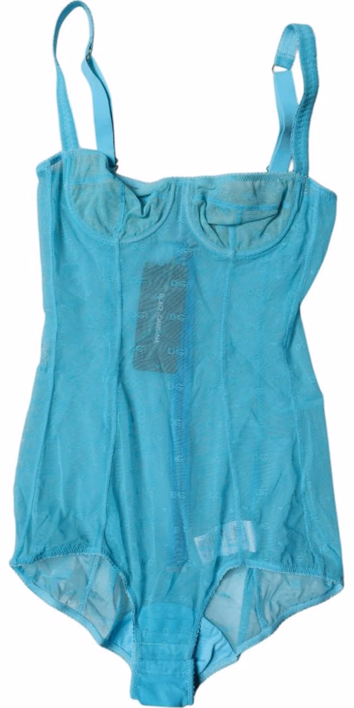 Dolce & Gabbana Blue Tulle Balconette Bra Bodysuit Underwear