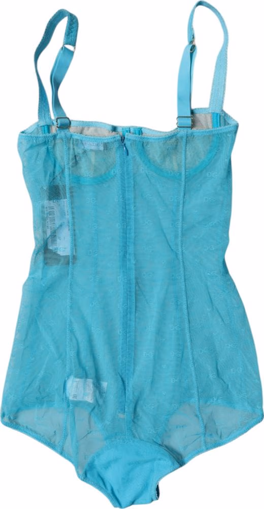 Dolce & Gabbana Blue Tulle Balconette Bra Bodysuit Underwear