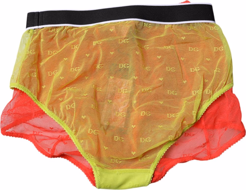 Dolce & Gabbana Red Yellow Tulle Mid Waist Panty Underwear