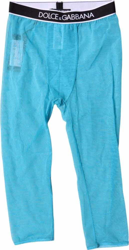 Dolce & Gabbana Light Blue DG Logo Nylon Cropped Tights Underwear