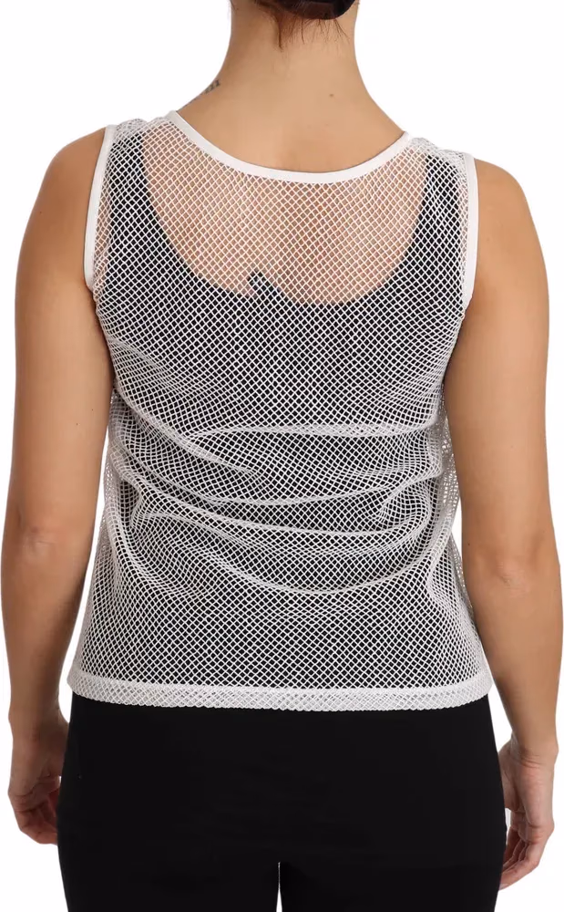 Dolce & Gabbana White Net  Transparent Sleeveless Tank Top