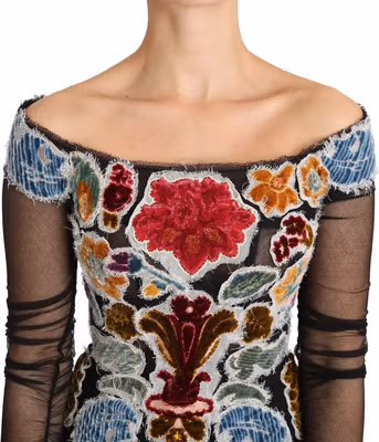 Black Floral Ricamo Top T-shirt Blouse