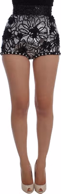 Black Crystal Sequined Mini Shorts