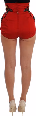 Red Silk Crystal Roses Shorts