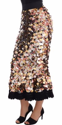 Gold Sequined Peplum High Waist Skirt