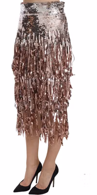 Sequin Embellished Fringe Midi Pencil Skirt