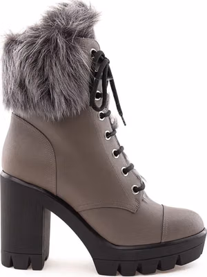 Beige Eco Leather Lace-Up Boots