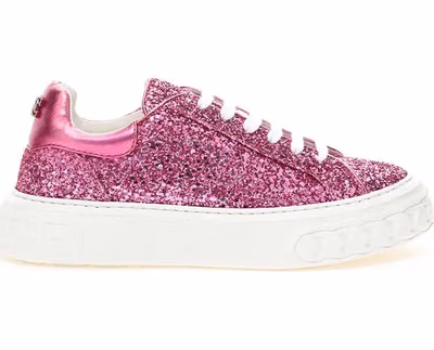 Fuchsia Fabric And Leather Low Top Sneakers
