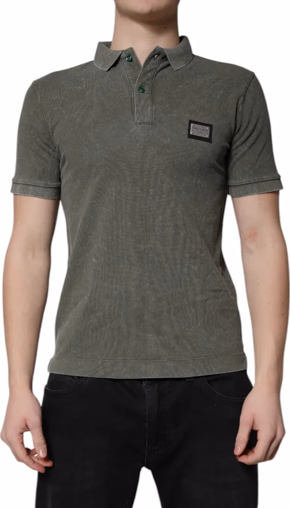 Dolce & Gabbana Army Green Logo Plaque Cotton Polo Shirt T-shirt