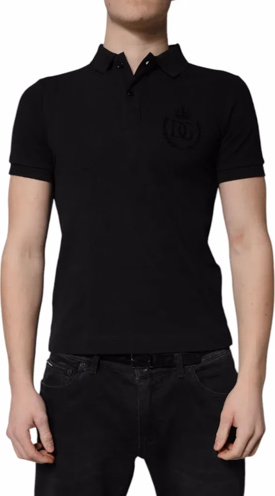 Dolce & Gabbana Black Cotton DG Logo Collared Polo T-shirt