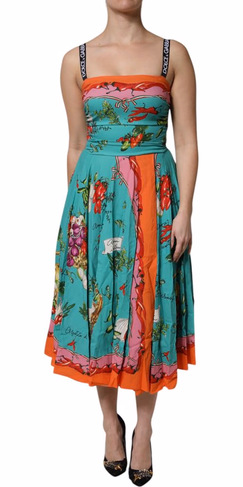 Dolce & Gabbana Multicolor Printed Silk Sleeveless Midi Dress