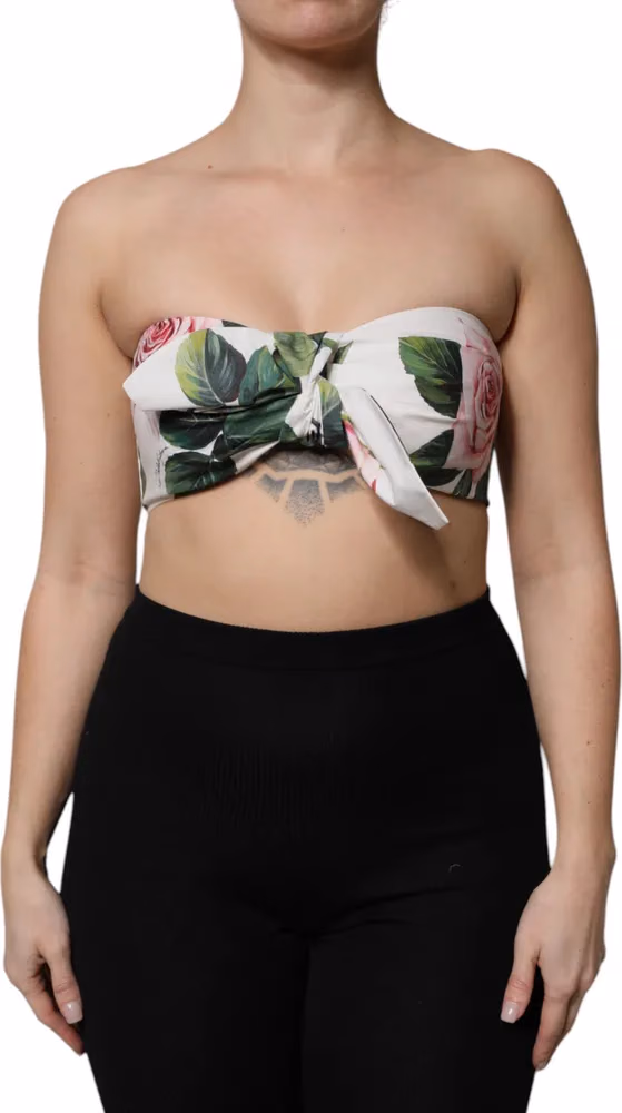 Dolce & Gabbana White Floral Print Cropped Bustier Corset Top