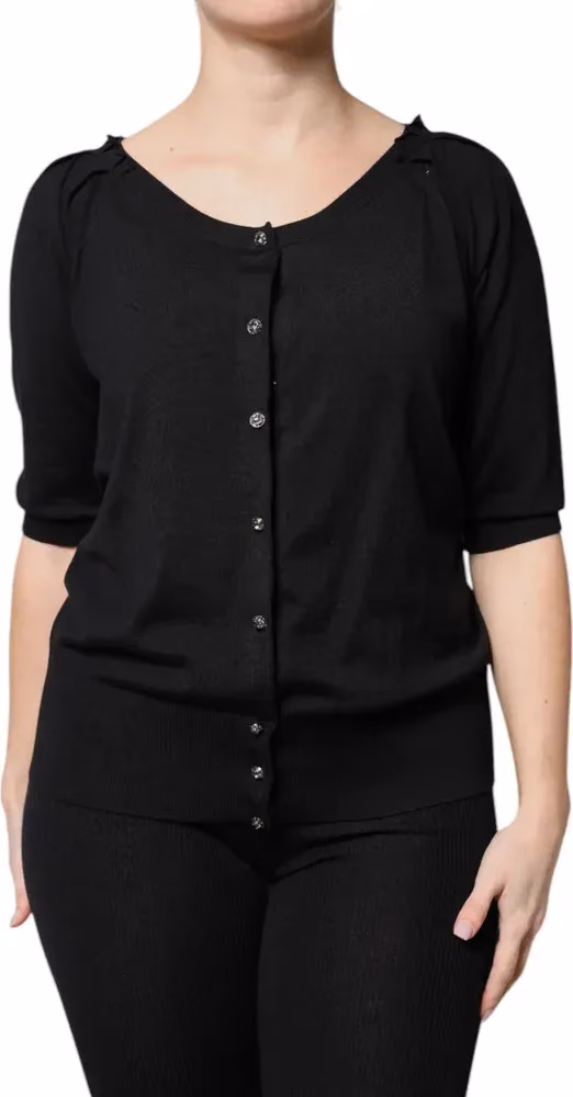Dolce & Gabbana Black Button Down Short Sleeve Blouse Top