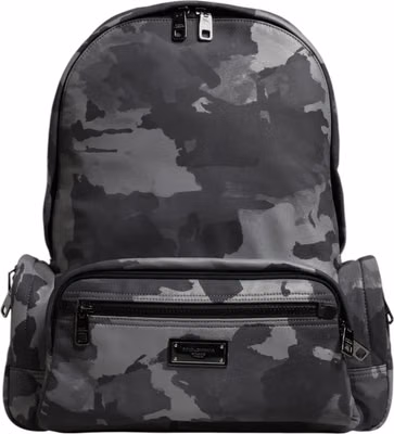 Gray Cotton Camouflage Logo Plaque Backpack Bag