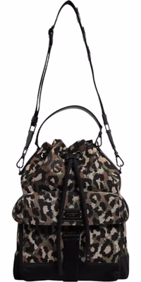 Multicolor Leopard Cotton Shoulder Bucket Bag