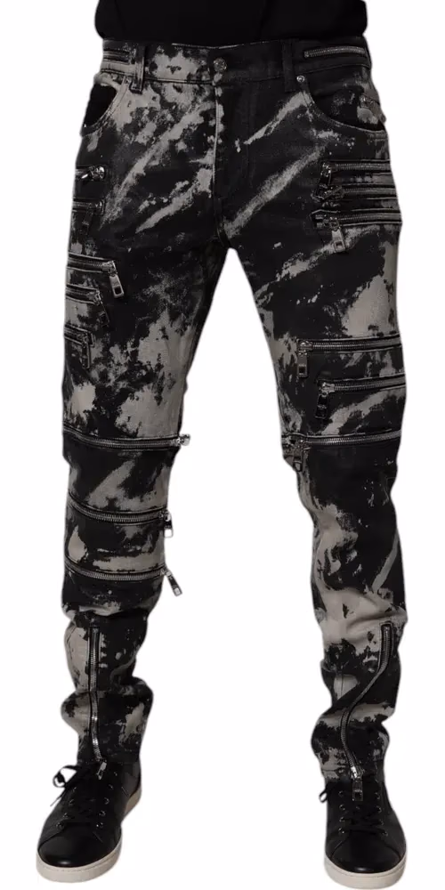 Dolce & Gabbana Black Tie Dye Cotton Skinny Zip Denim Jeans