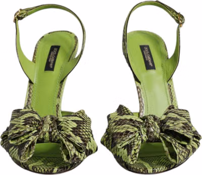 Green Python Leather Heels Sandals Shoes
