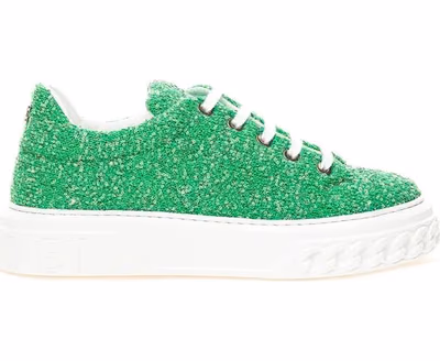 Green Fabric And Leather Athletic Sneakers