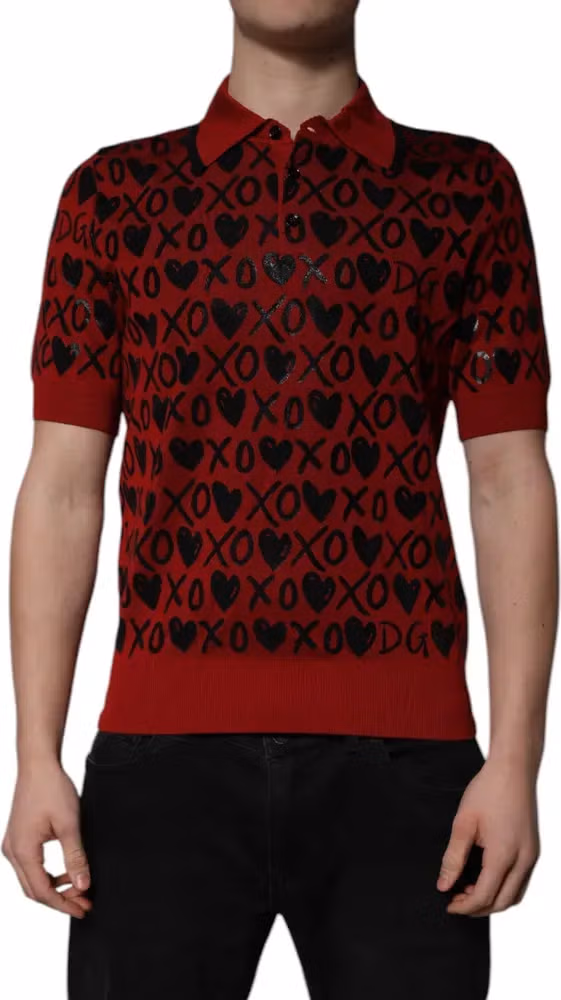 Dolce & Gabbana Red Cotton XOXO Collared Polo T-shirt