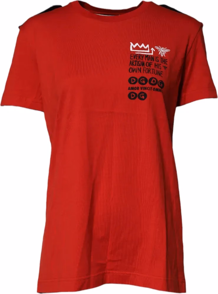Dolce & Gabbana Red Cotton Graphic Print Crew Neck T-shirt