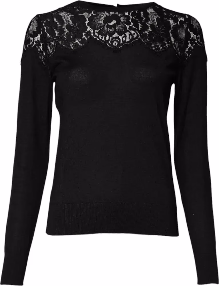 Dolce & Gabbana Black Floral Lace Long Sleeves Blouse Top
