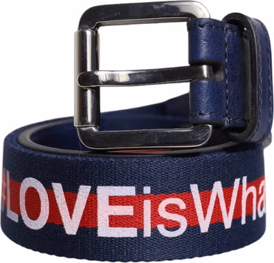 Blue Cotton Leather Printed Metal Buckle Belt