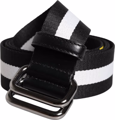 Black Yellow Logo Striped Metal Buckle Belt
