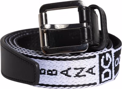 Black White Printed Metal Logo Buckle Belt