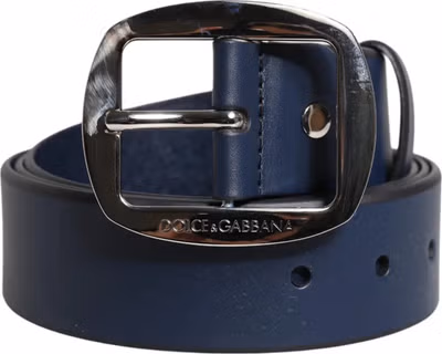 Blue Calf Leather Classic Metal Buckle Belt