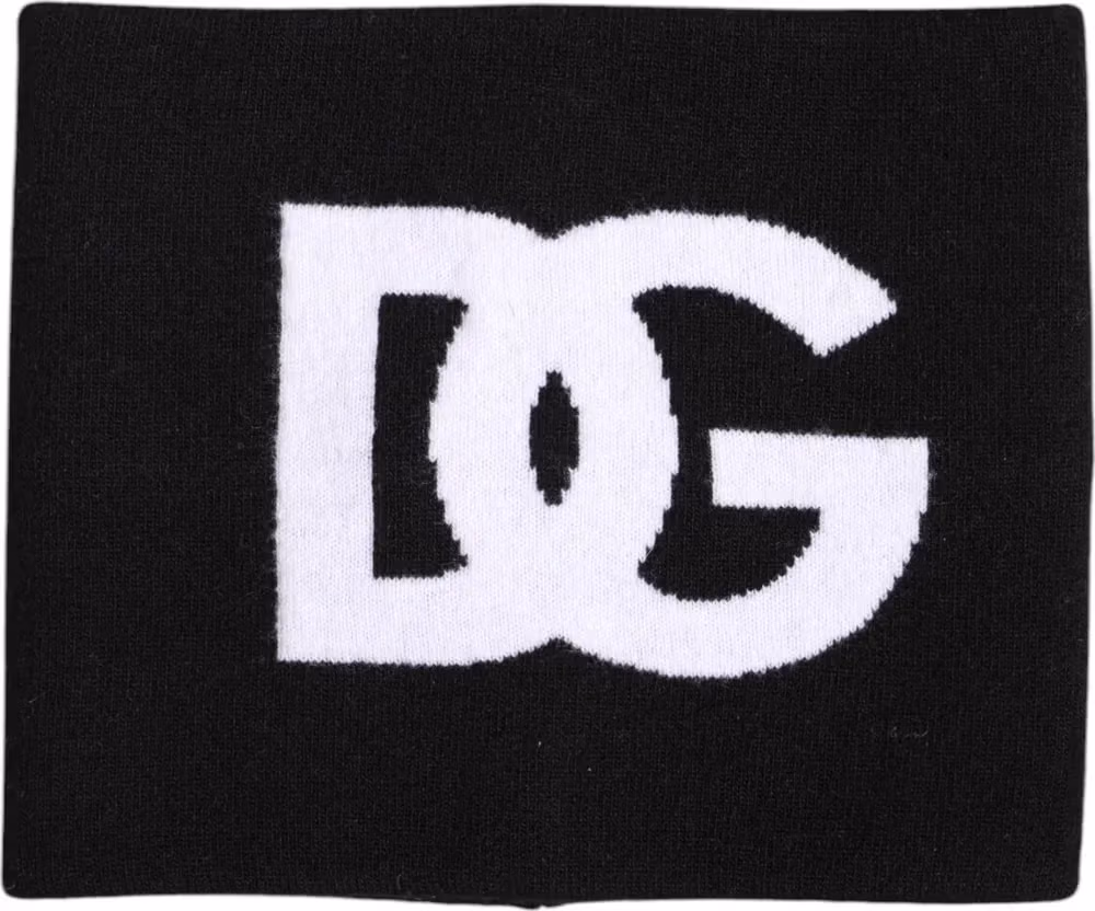 Dolce & Gabbana Black White Logo Print Knitted Neck Warmer Scarf