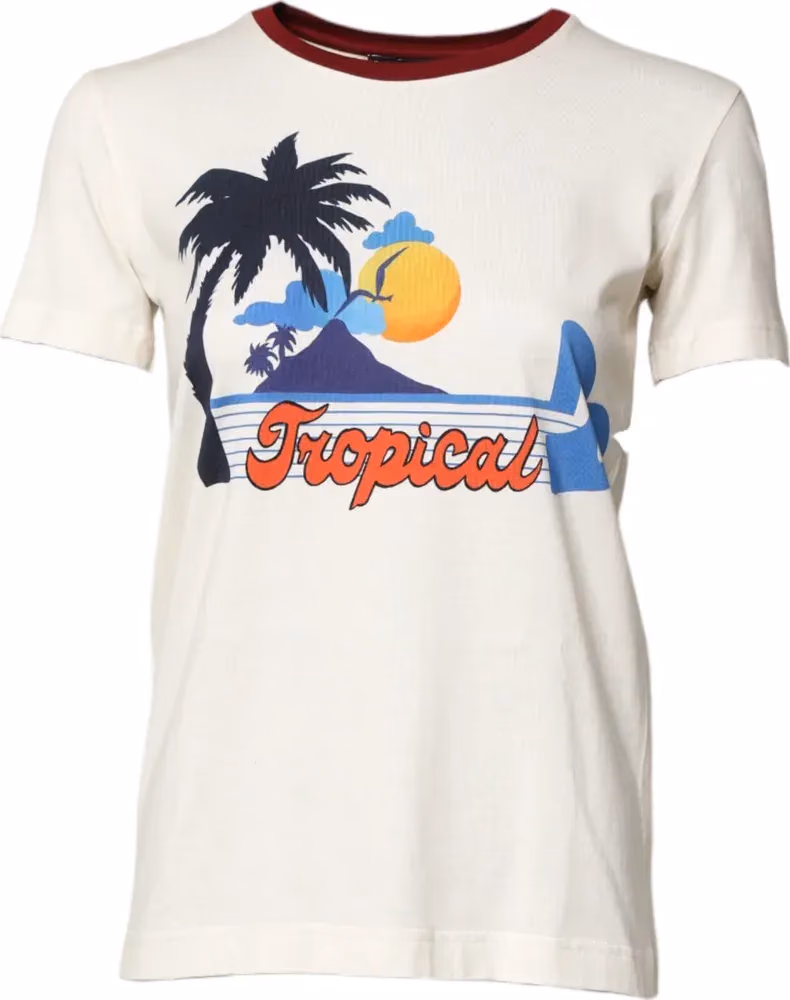 Dolce & Gabbana White Cotton Print Short Sleeves Top T-shirt
