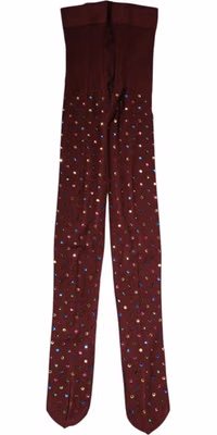 Maroon Nylon Crystal Embellished Pantyhose Tights