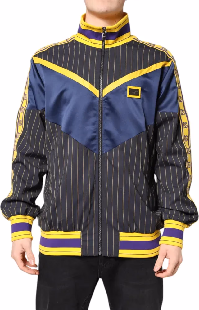 Dolce & Gabbana Black Striped Logo Full Zip Bomber Jacket