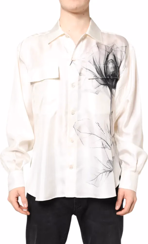 Dolce & Gabbana Ivory Silk Long Sleeves Men Casual Shirt