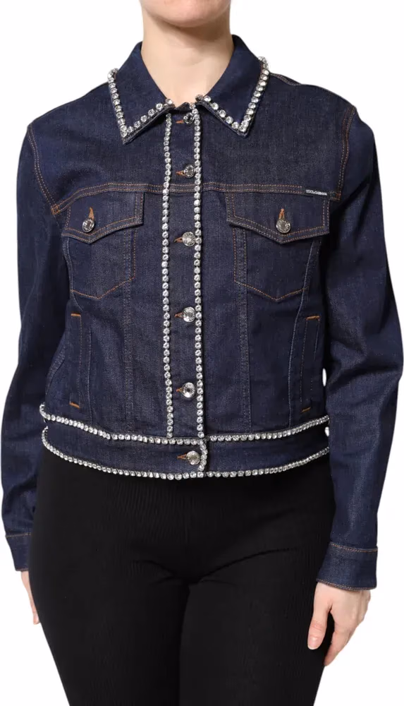 Dolce & Gabbana Blue Denim Cotton Crystal Embellished Jacket
