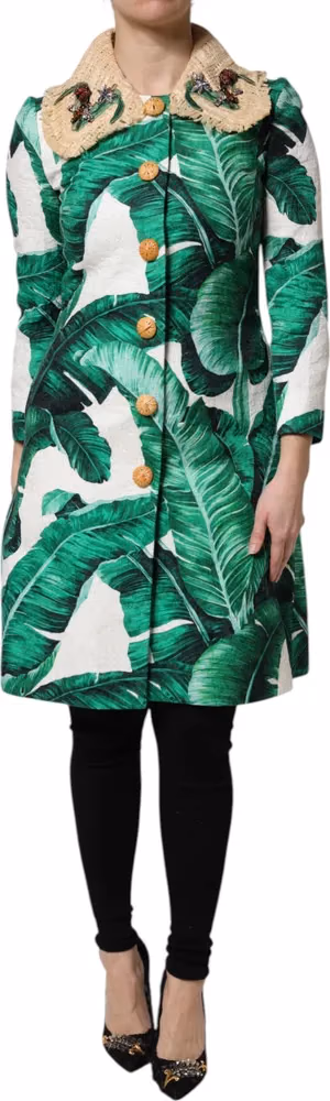 Dolce & Gabbana Multicolor Leaf Print Embellished Trenchcoat Jacket