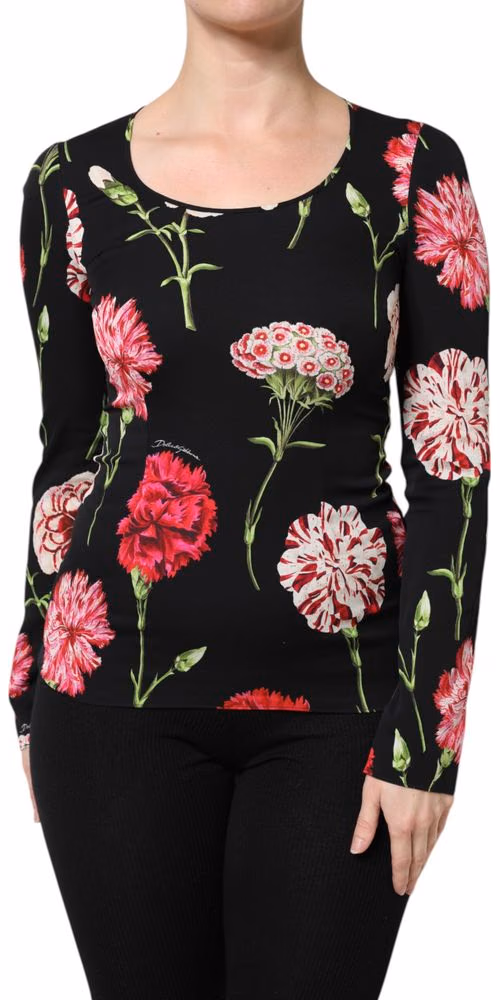 Dolce & Gabbana Black Floral Long Sleeve Women Blouse Top