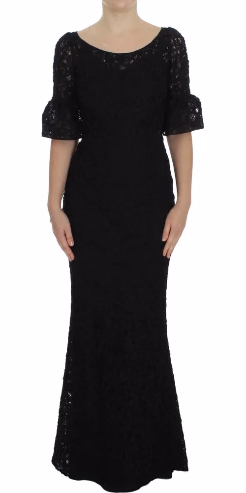 Dolce & Gabbana Black Floral Lace Long Bodycon Maxi Dress